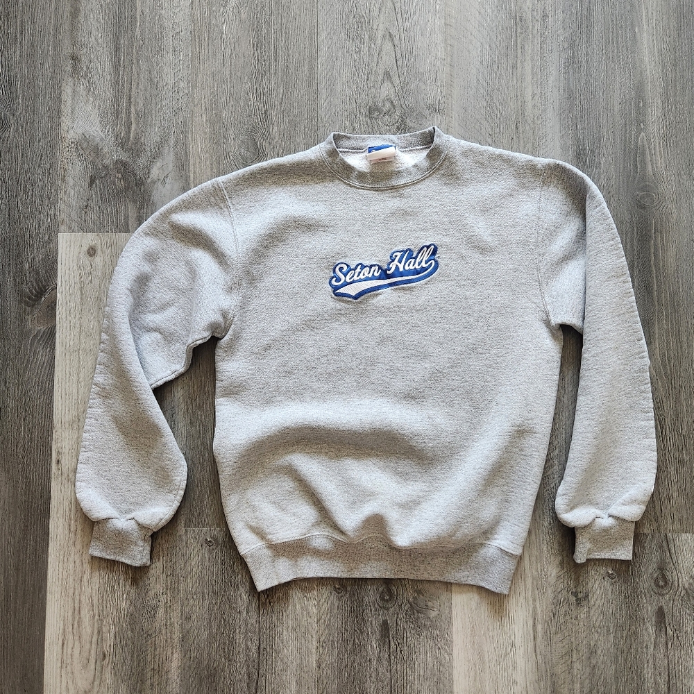 Vintage 1990s Champion Seton Hall Collegiate Sweatshirt Gray Unisex Size Small